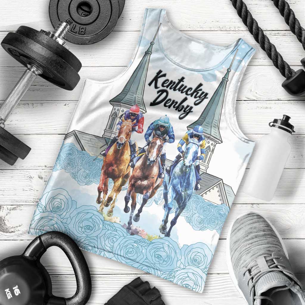 Kentucky Horse Racing Personalized Men Tank Top Churchill Downs Roses Pastel Blue