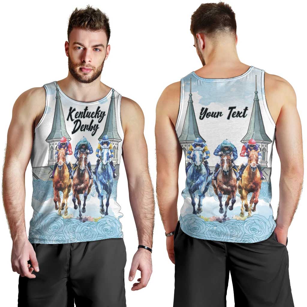 Kentucky Horse Racing Personalized Men Tank Top Churchill Downs Roses Pastel Blue
