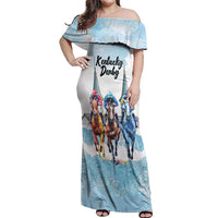 Kentucky Horse Racing Personalized Off Shoulder Maxi Dress Churchill Downs Roses Pastel Blue