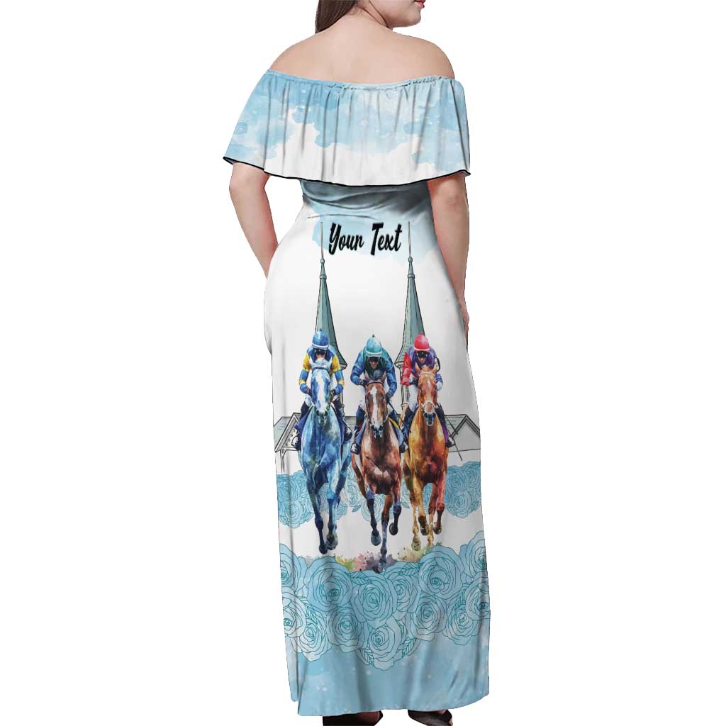 Kentucky Horse Racing Personalized Off Shoulder Maxi Dress Churchill Downs Roses Pastel Blue