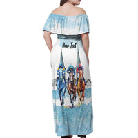 Kentucky Horse Racing Personalized Off Shoulder Maxi Dress Churchill Downs Roses Pastel Blue