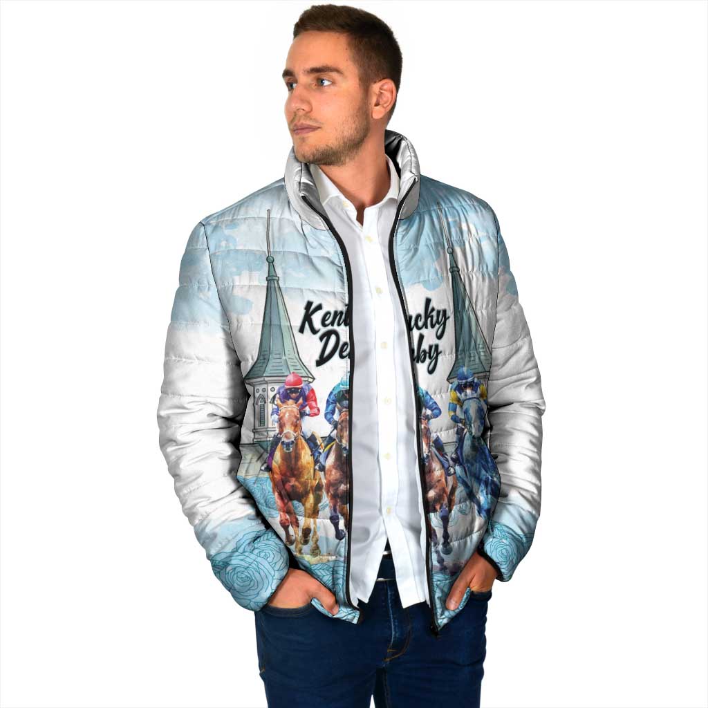 Kentucky Horse Racing Personalized Padded Jacket Churchill Downs Roses Pastel Blue