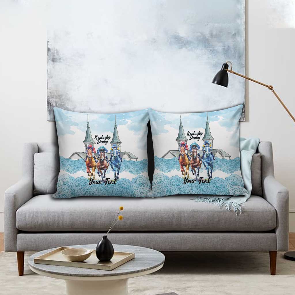 Kentucky Horse Racing Personalized Pillow Cover Churchill Downs Roses Pastel Blue