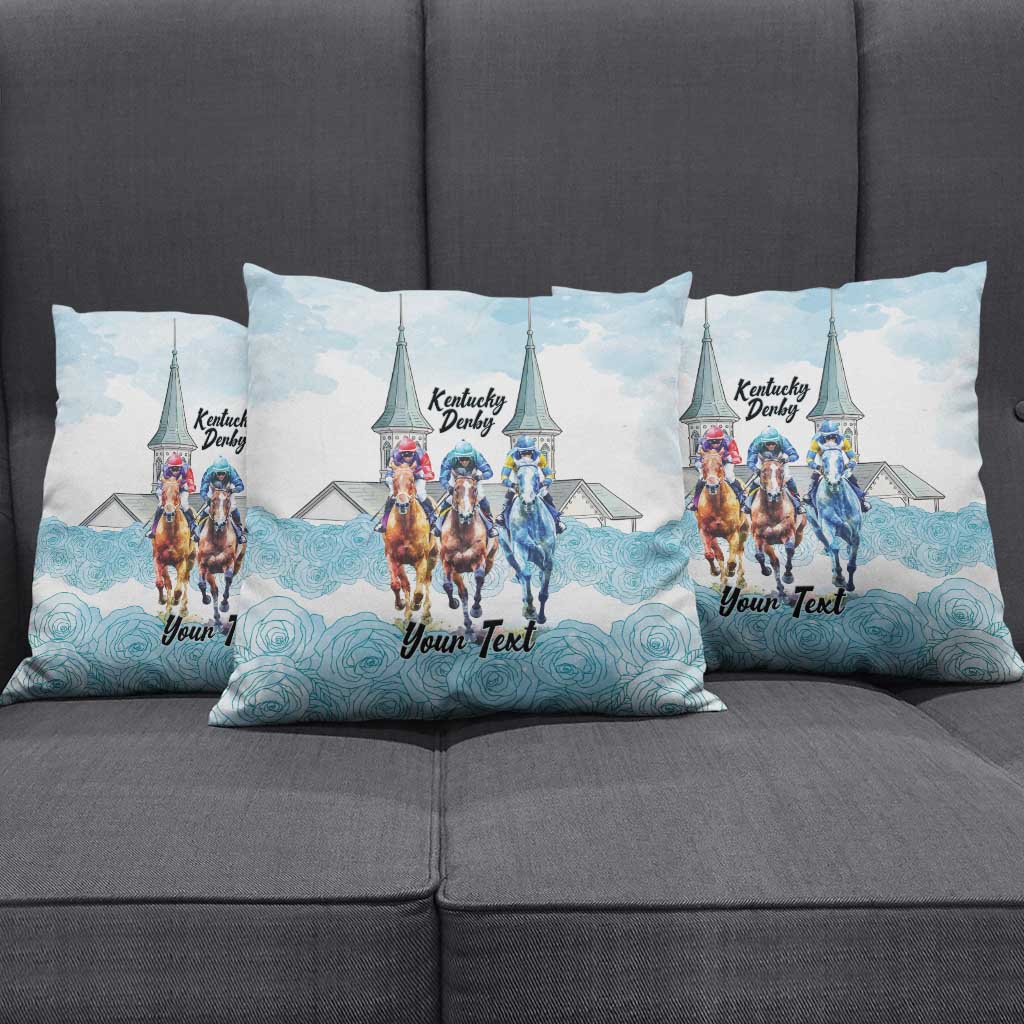 Kentucky Horse Racing Personalized Pillow Cover Churchill Downs Roses Pastel Blue