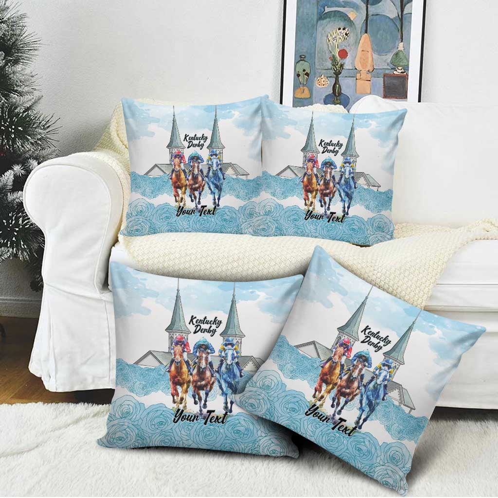 Kentucky Horse Racing Personalized Pillow Cover Churchill Downs Roses Pastel Blue