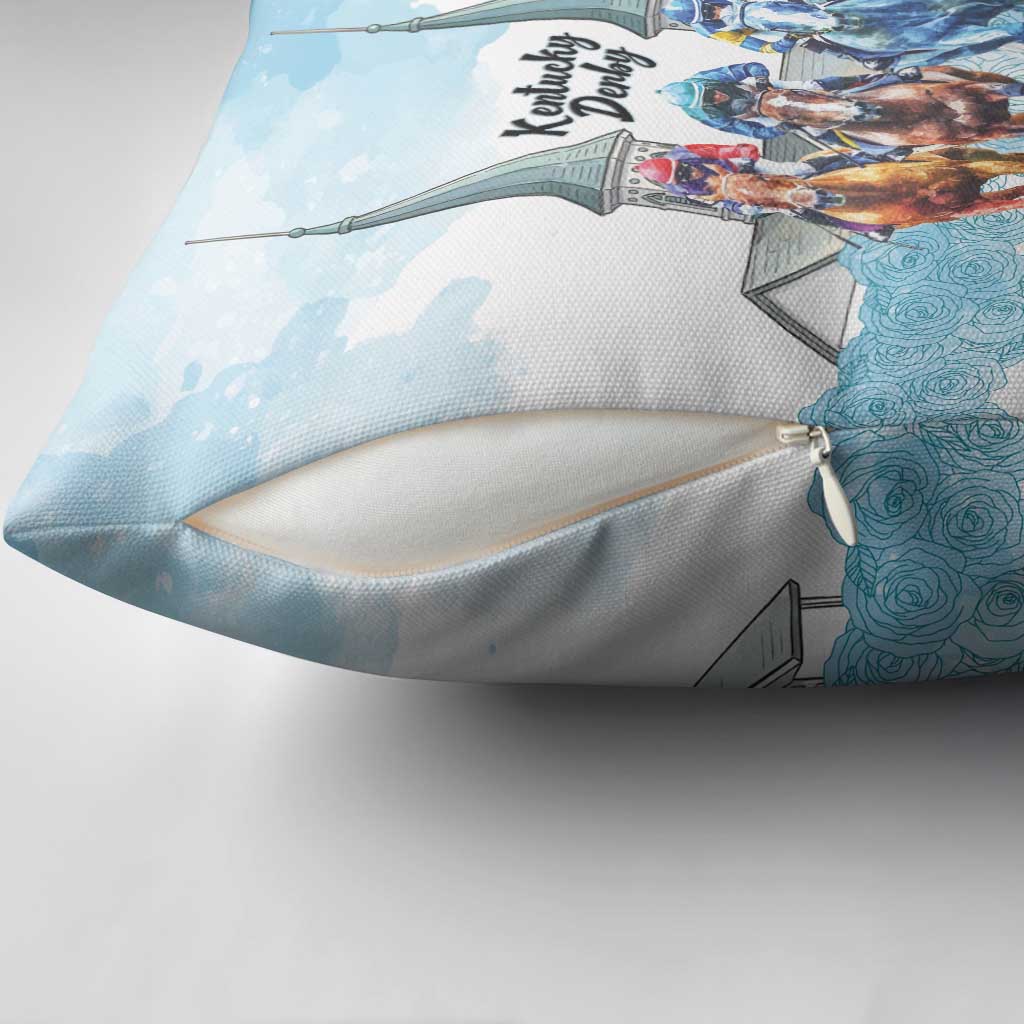Kentucky Horse Racing Personalized Pillow Cover Churchill Downs Roses Pastel Blue
