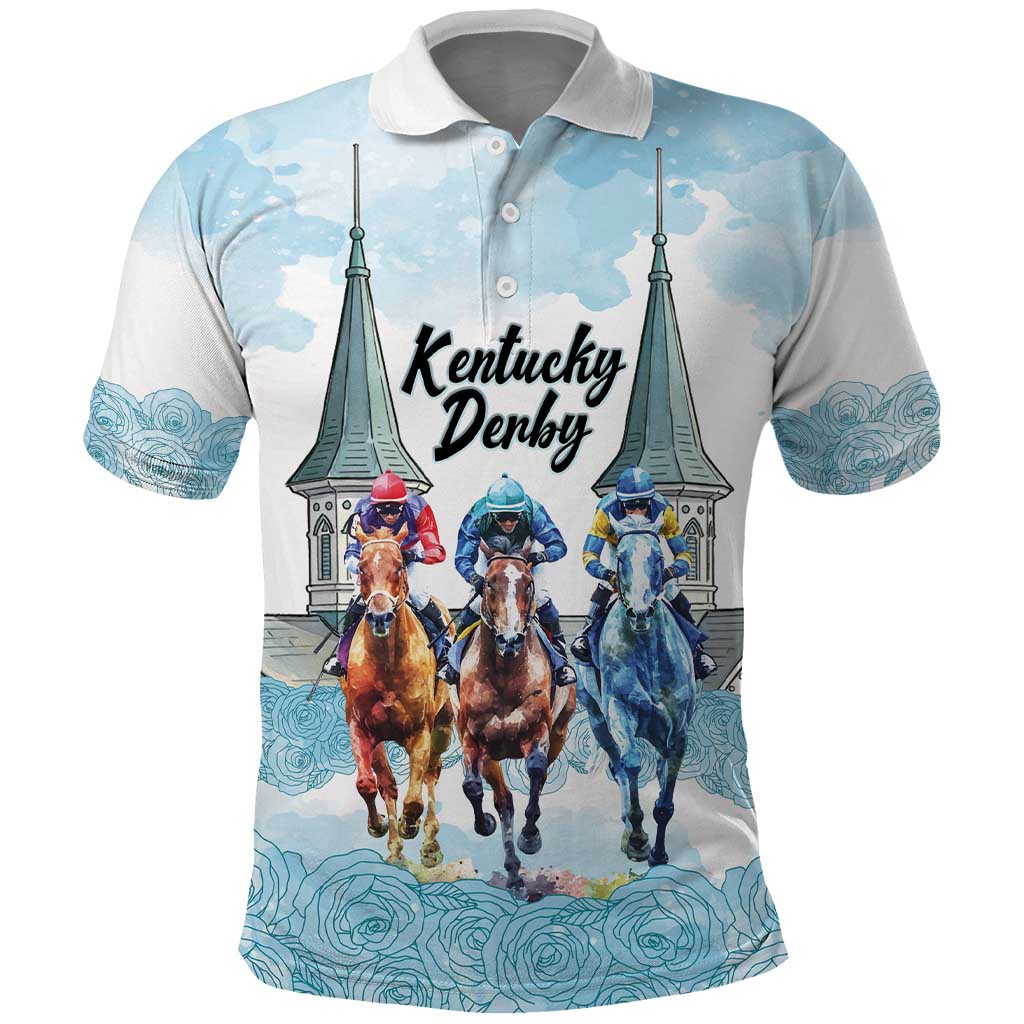 Kentucky Horse Racing Personalized Polo Shirt Churchill Downs Roses Pastel Blue