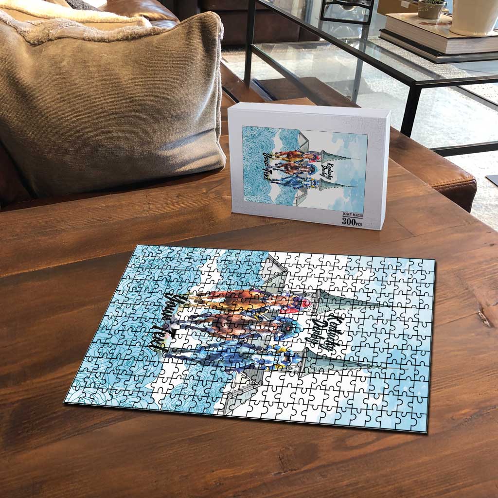 Kentucky Horse Racing Personalized Puzzle Churchill Downs Roses Pastel Blue