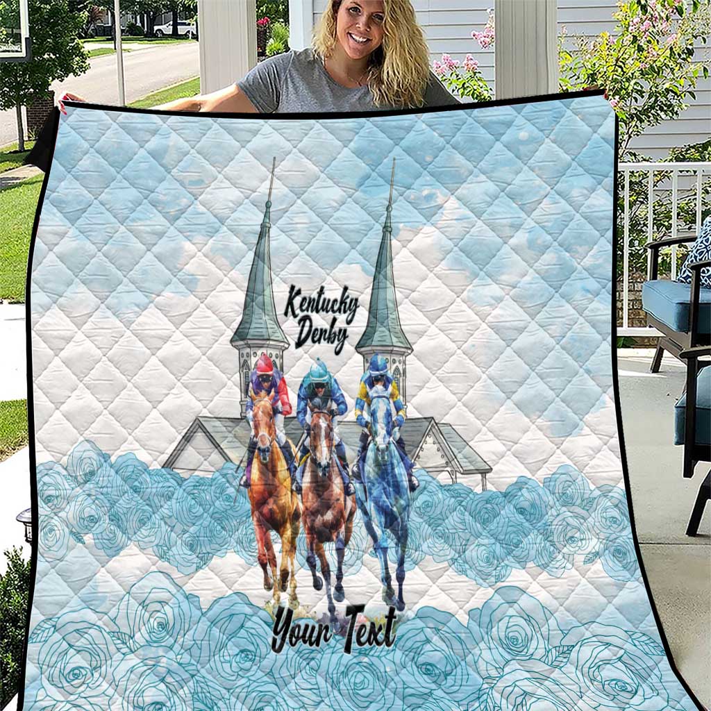 Kentucky Horse Racing Personalized Quilt Churchill Downs Roses Pastel Blue