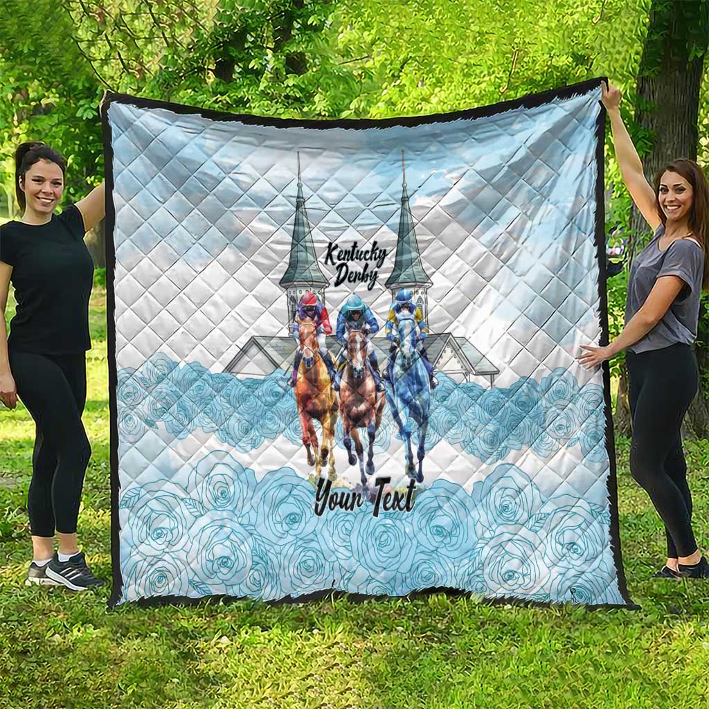 Kentucky Horse Racing Personalized Quilt Churchill Downs Roses Pastel Blue