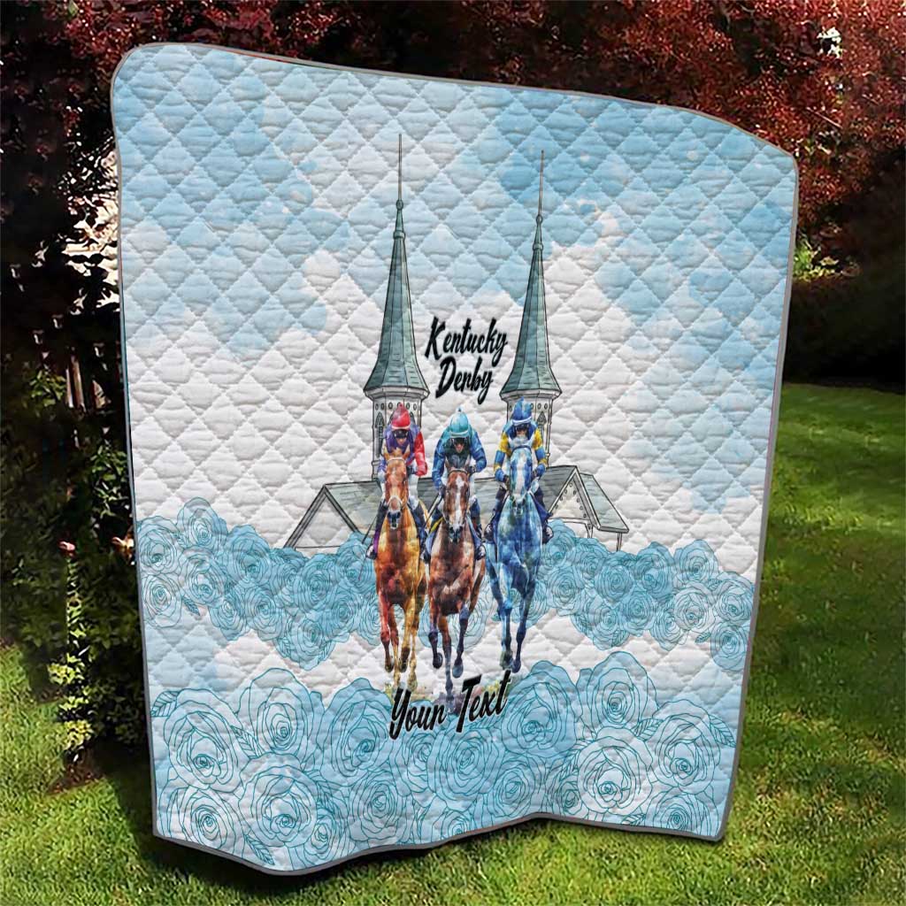 Kentucky Horse Racing Personalized Quilt Churchill Downs Roses Pastel Blue