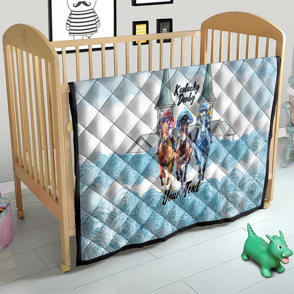 Kentucky Horse Racing Personalized Quilt Churchill Downs Roses Pastel Blue