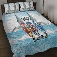 Kentucky Horse Racing Personalized Quilt Bed Set Churchill Downs Roses Pastel Blue