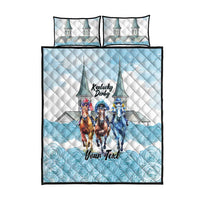Kentucky Horse Racing Personalized Quilt Bed Set Churchill Downs Roses Pastel Blue