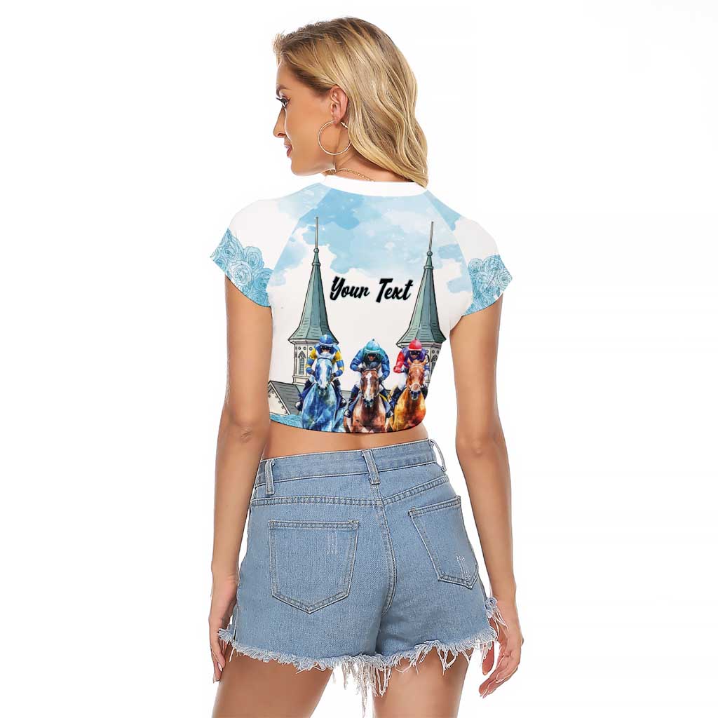 Kentucky Horse Racing Personalized Raglan Cropped T Shirt Churchill Downs Roses Pastel Blue