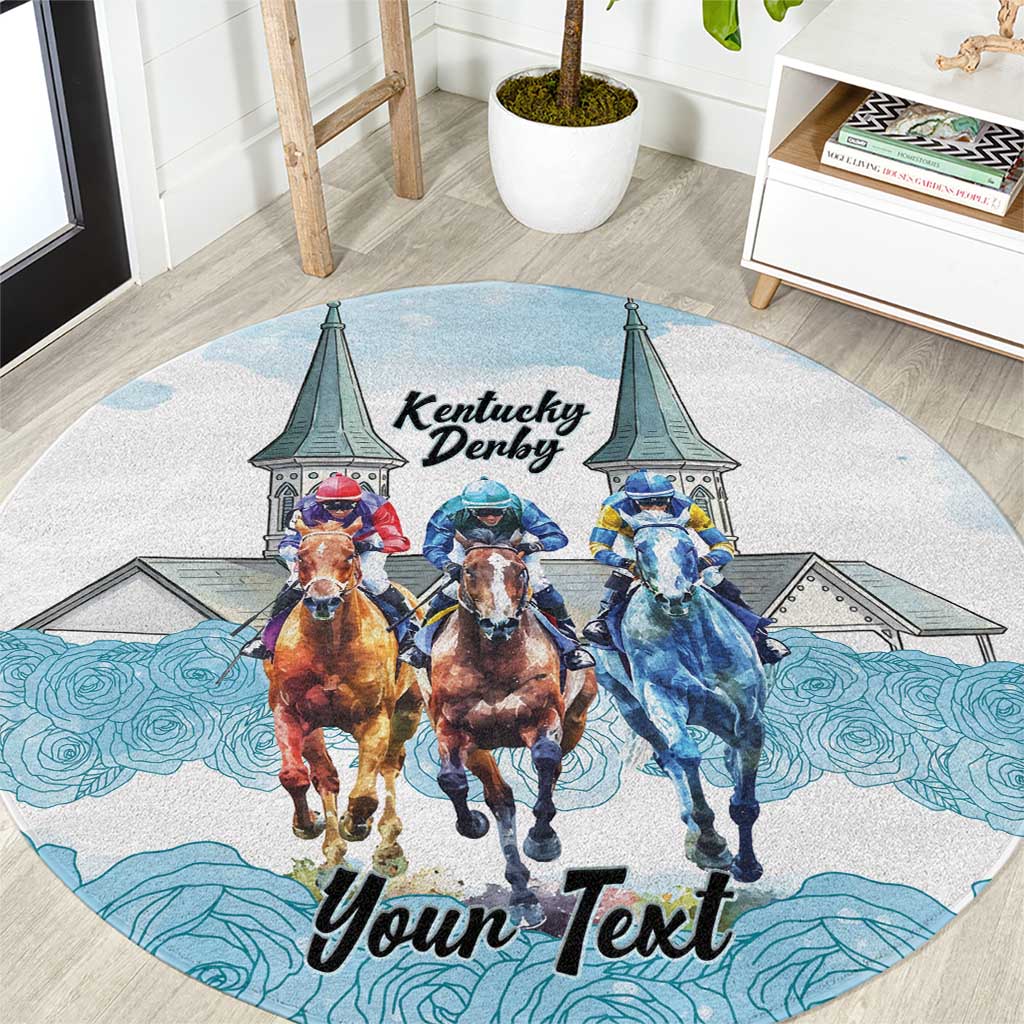 Kentucky Horse Racing Personalized Round Carpet Churchill Downs Roses Pastel Blue