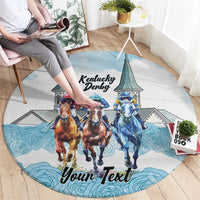 Kentucky Horse Racing Personalized Round Carpet Churchill Downs Roses Pastel Blue