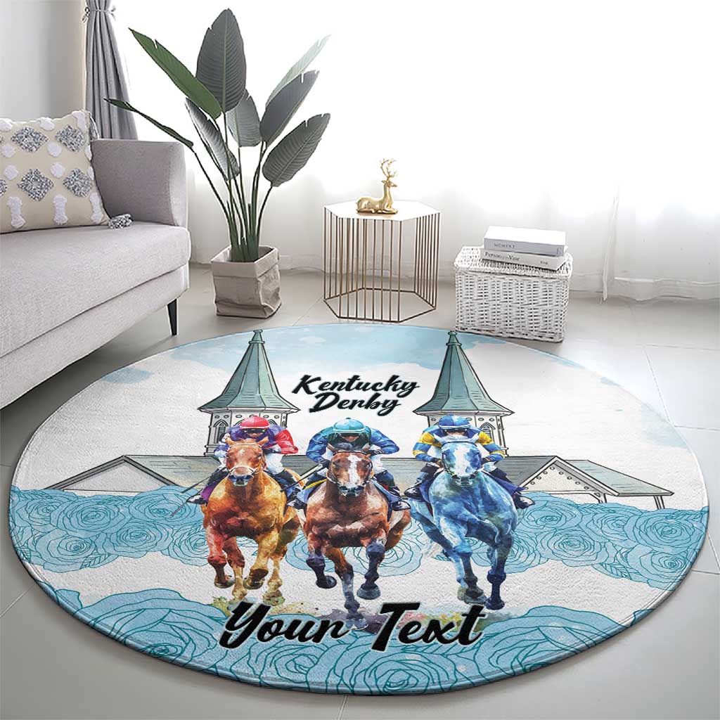 Kentucky Horse Racing Personalized Round Carpet Churchill Downs Roses Pastel Blue