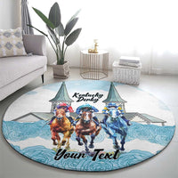 Kentucky Horse Racing Personalized Round Carpet Churchill Downs Roses Pastel Blue