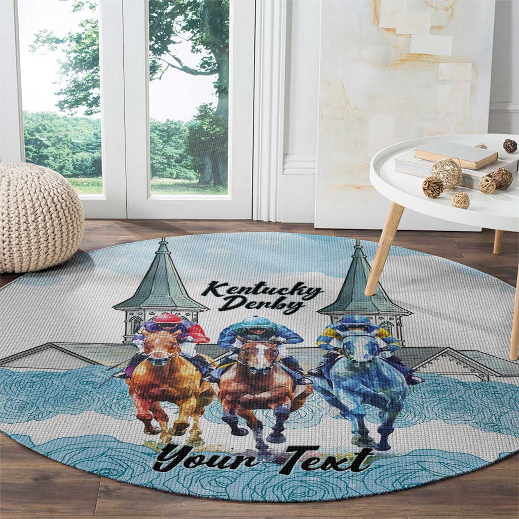 Kentucky Horse Racing Personalized Round Carpet Churchill Downs Roses Pastel Blue