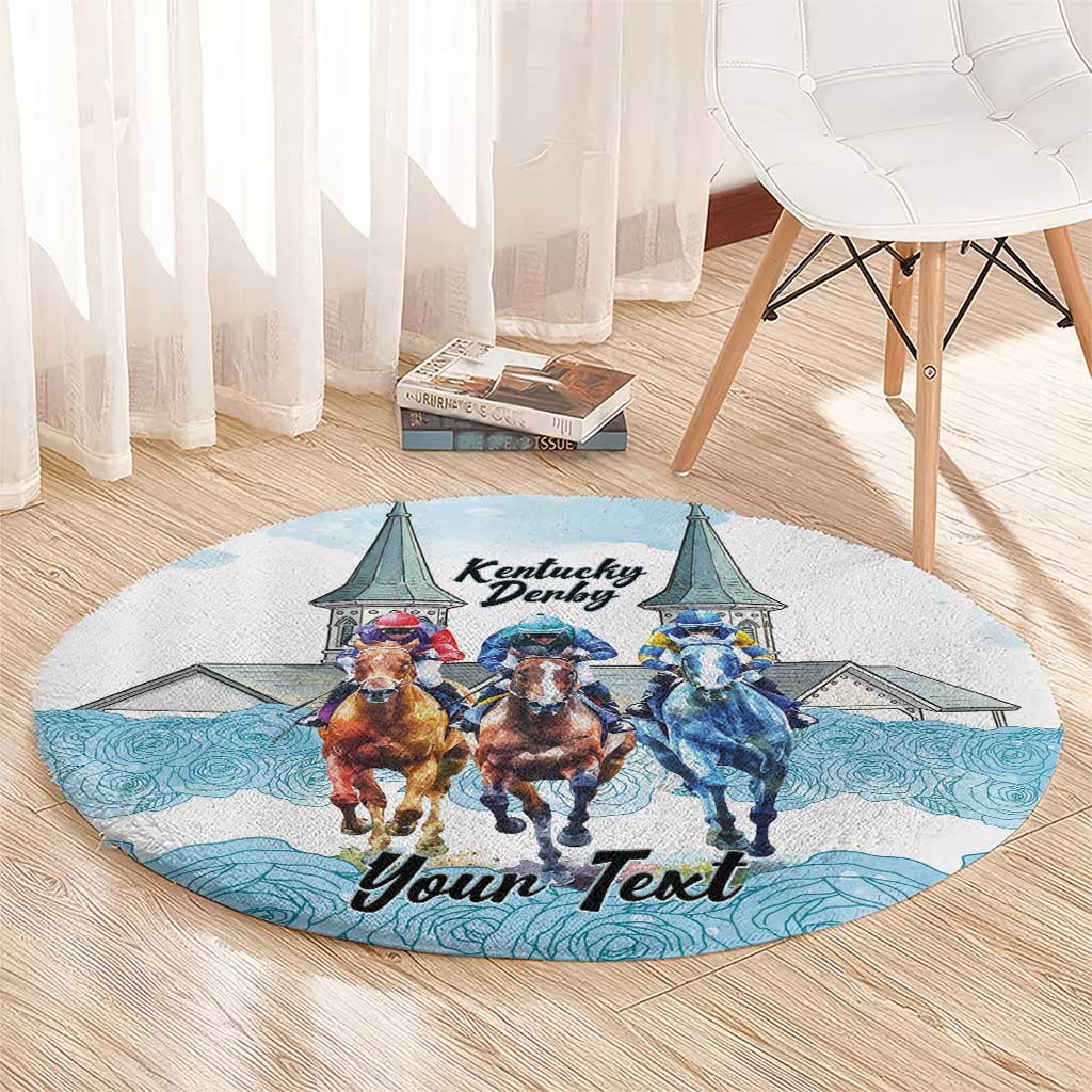 Kentucky Horse Racing Personalized Round Carpet Churchill Downs Roses Pastel Blue