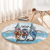 Kentucky Horse Racing Personalized Round Carpet Churchill Downs Roses Pastel Blue