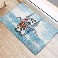 Kentucky Horse Racing Personalized Rubber Doormat Churchill Downs Roses Pastel Blue