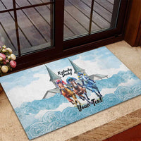 Kentucky Horse Racing Personalized Rubber Doormat Churchill Downs Roses Pastel Blue