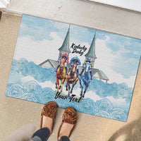Kentucky Horse Racing Personalized Rubber Doormat Churchill Downs Roses Pastel Blue