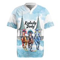 Kentucky Horse Racing Personalized Rugby Jersey Churchill Downs Roses Pastel Blue