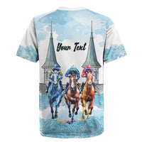 Kentucky Horse Racing Personalized Rugby Jersey Churchill Downs Roses Pastel Blue