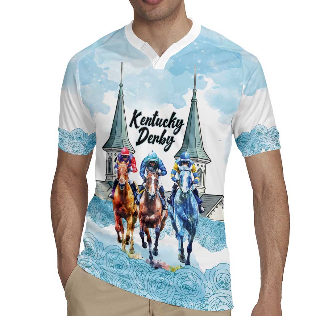 Kentucky Horse Racing Personalized Rugby Jersey Churchill Downs Roses Pastel Blue