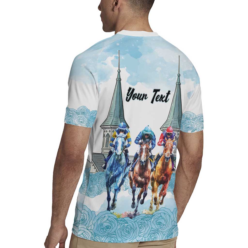 Kentucky Horse Racing Personalized Rugby Jersey Churchill Downs Roses Pastel Blue