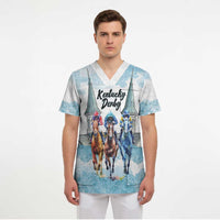 Kentucky Horse Racing Personalized Scrub Top Churchill Downs Roses Pastel Blue