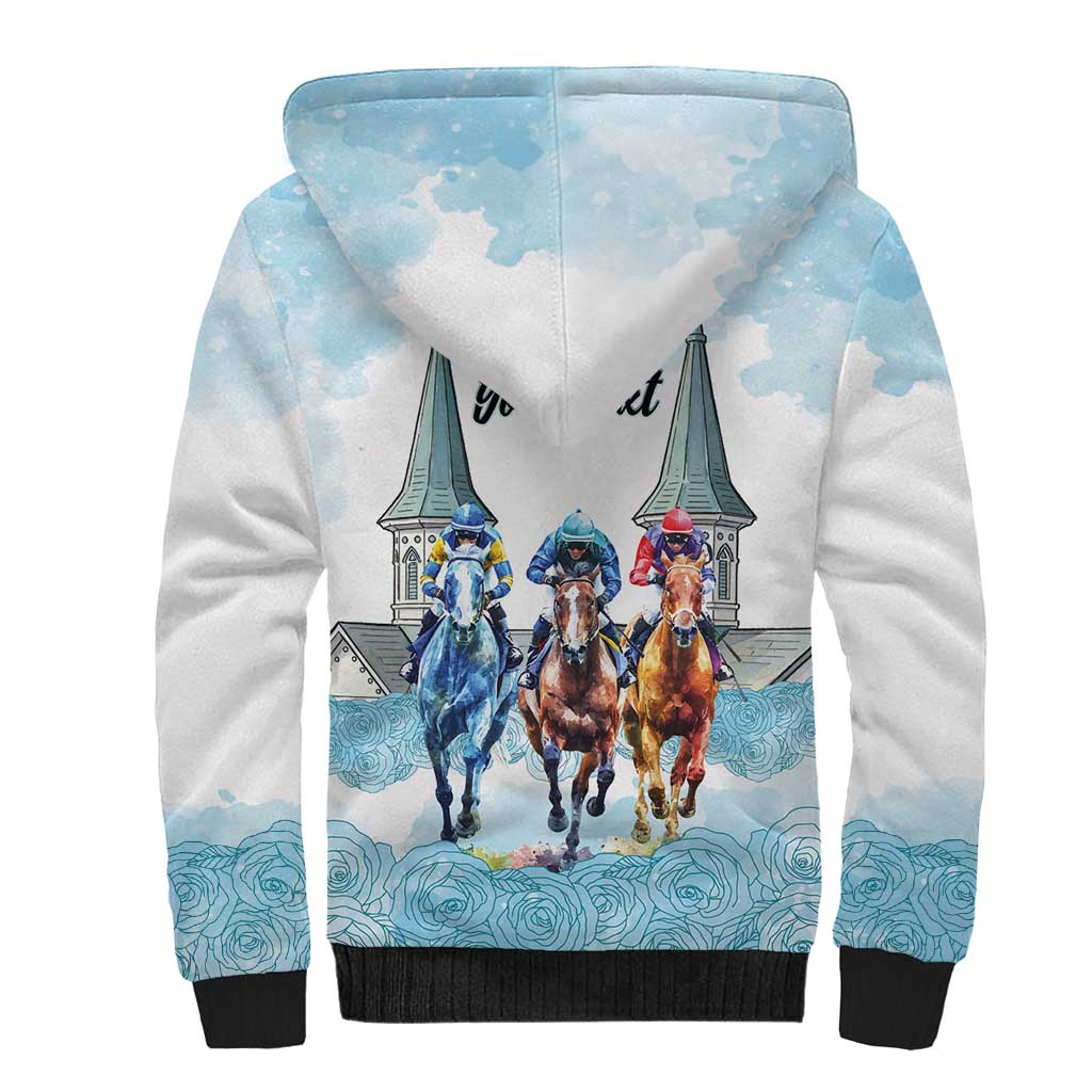 Kentucky Horse Racing Personalized Sherpa Hoodie Churchill Downs Roses Pastel Blue
