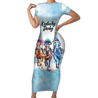 Kentucky Horse Racing Personalized Short Sleeve Bodycon Dress Churchill Downs Roses Pastel Blue