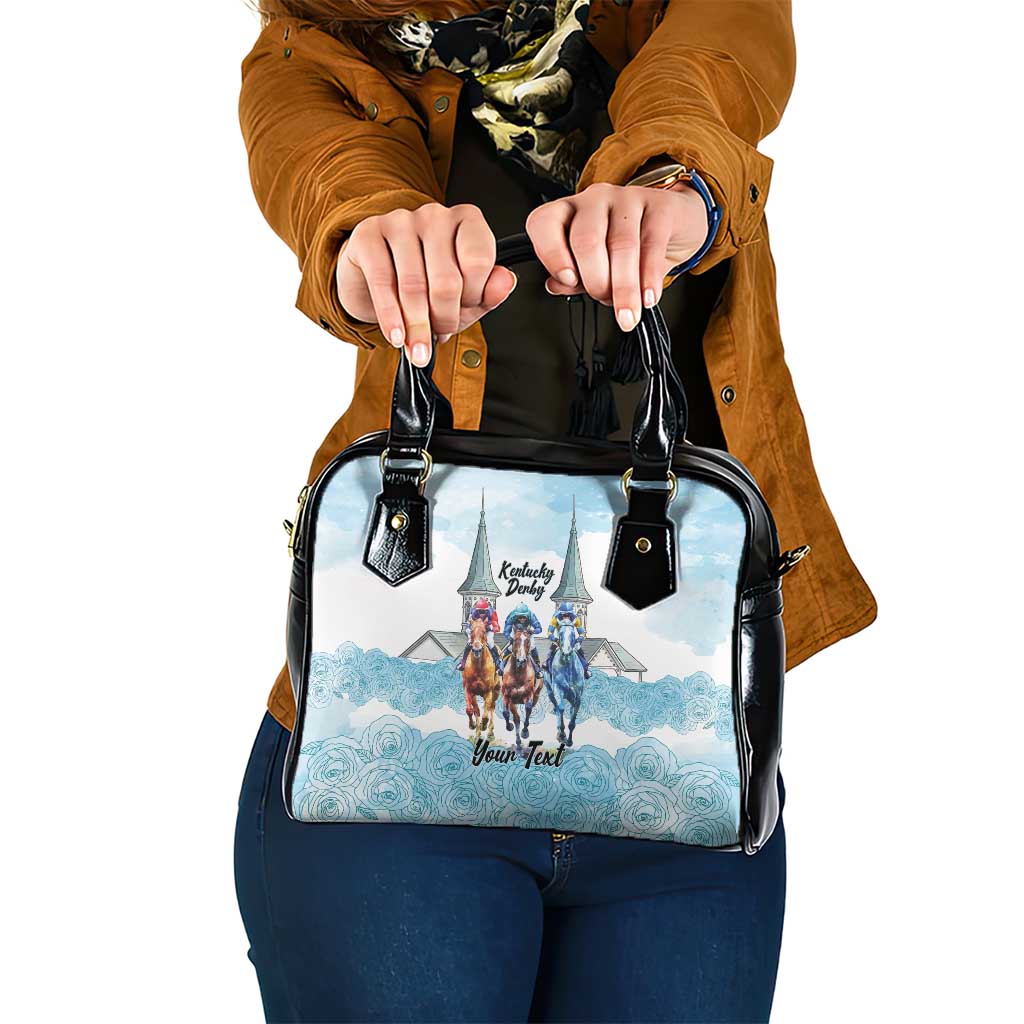 Kentucky Horse Racing Personalized Shoulder Handbag Churchill Downs Roses Pastel Blue