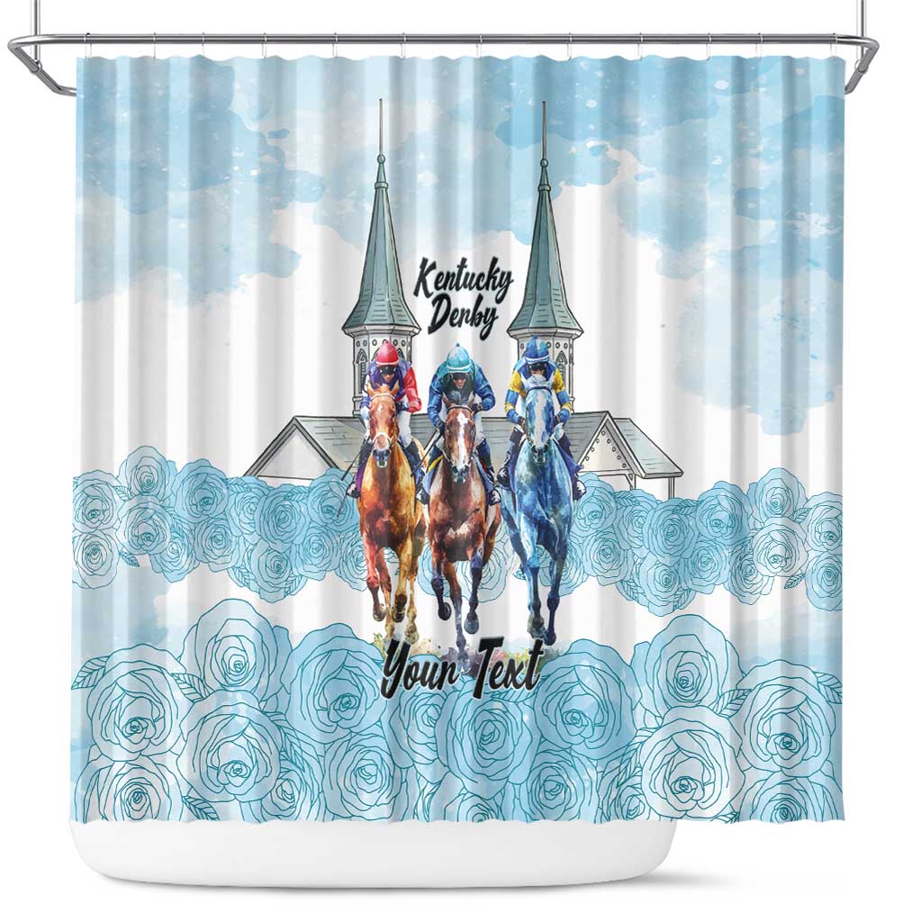 Kentucky Horse Racing Personalized Shower Curtain Churchill Downs Roses Pastel Blue