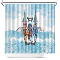 Kentucky Horse Racing Personalized Shower Curtain Churchill Downs Roses Pastel Blue