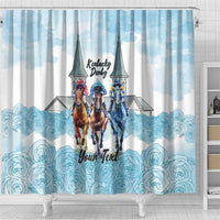 Kentucky Horse Racing Personalized Shower Curtain Churchill Downs Roses Pastel Blue