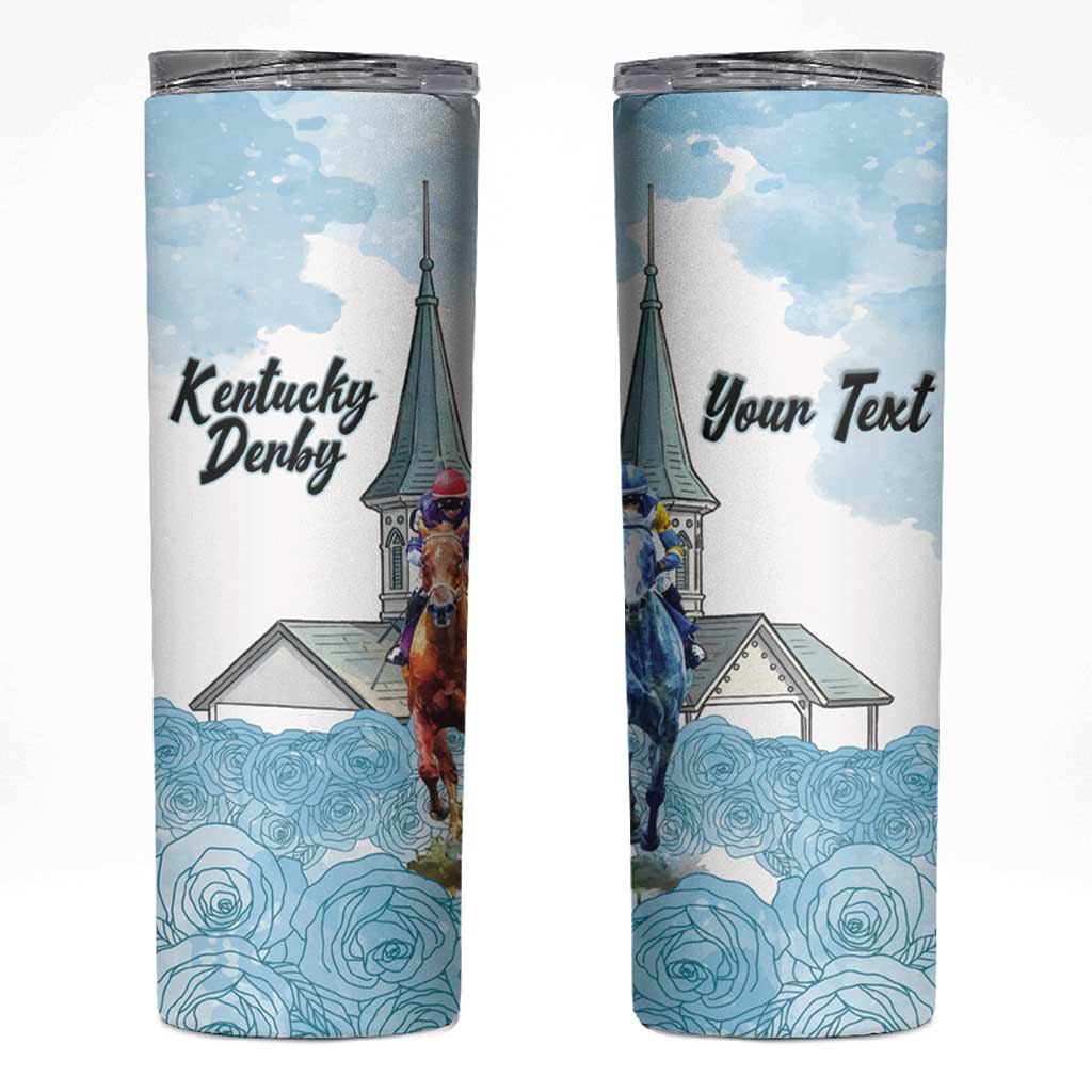 Kentucky Horse Racing Personalized Skinny Tumbler Churchill Downs Roses Pastel Blue