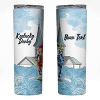 Kentucky Horse Racing Personalized Skinny Tumbler Churchill Downs Roses Pastel Blue
