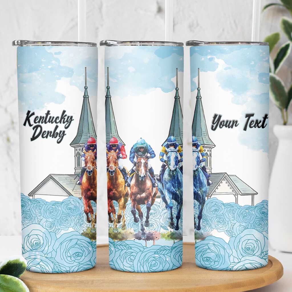 Kentucky Horse Racing Personalized Skinny Tumbler Churchill Downs Roses Pastel Blue