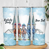 Kentucky Horse Racing Personalized Skinny Tumbler Churchill Downs Roses Pastel Blue