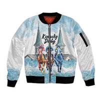 Kentucky Horse Racing Personalized Sleeve Zip Bomber Jacket Churchill Downs Roses Pastel Blue