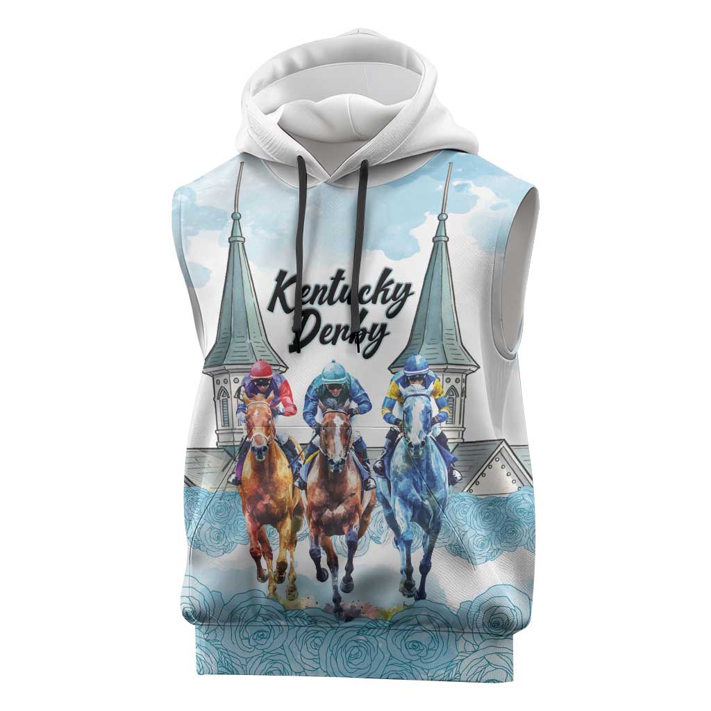 Kentucky Horse Racing Personalized Sleeveless Hoodie Churchill Downs Roses Pastel Blue