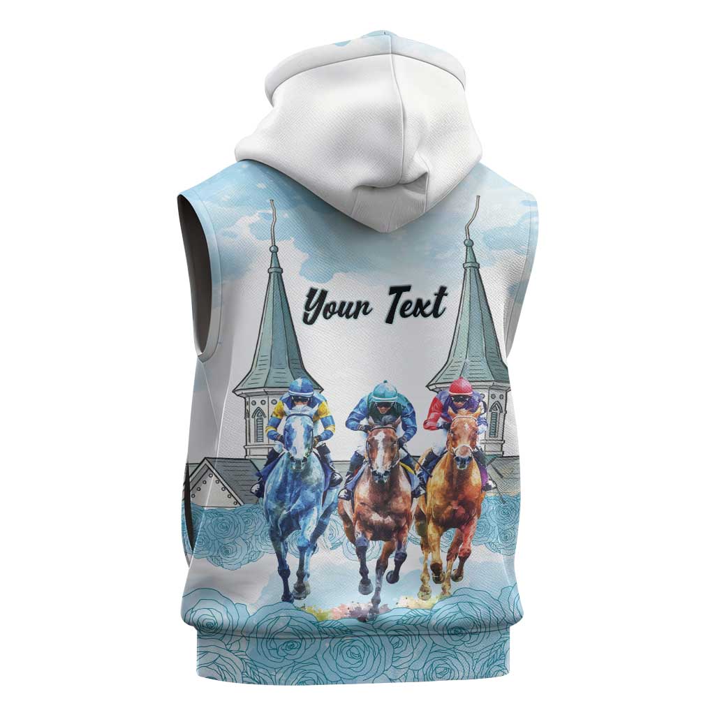 Kentucky Horse Racing Personalized Sleeveless Hoodie Churchill Downs Roses Pastel Blue