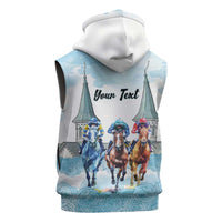 Kentucky Horse Racing Personalized Sleeveless Hoodie Churchill Downs Roses Pastel Blue