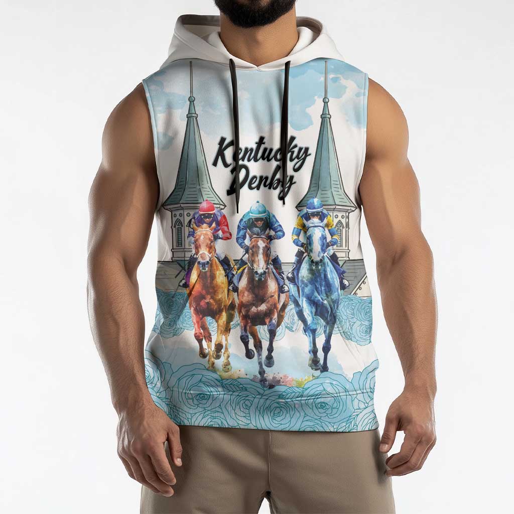 Kentucky Horse Racing Personalized Sleeveless Hoodie Churchill Downs Roses Pastel Blue