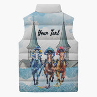 Kentucky Horse Racing Personalized Sleeveless Puffer Jacket Churchill Downs Roses Pastel Blue